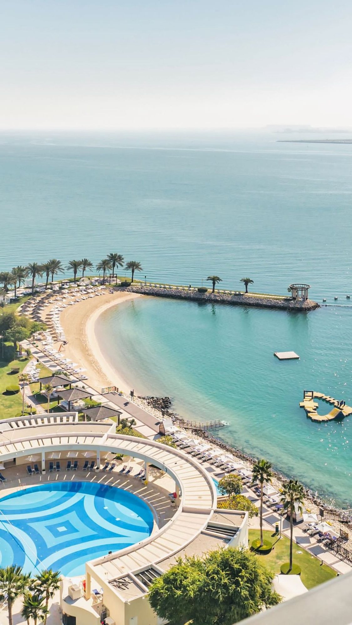The resort beach from above
