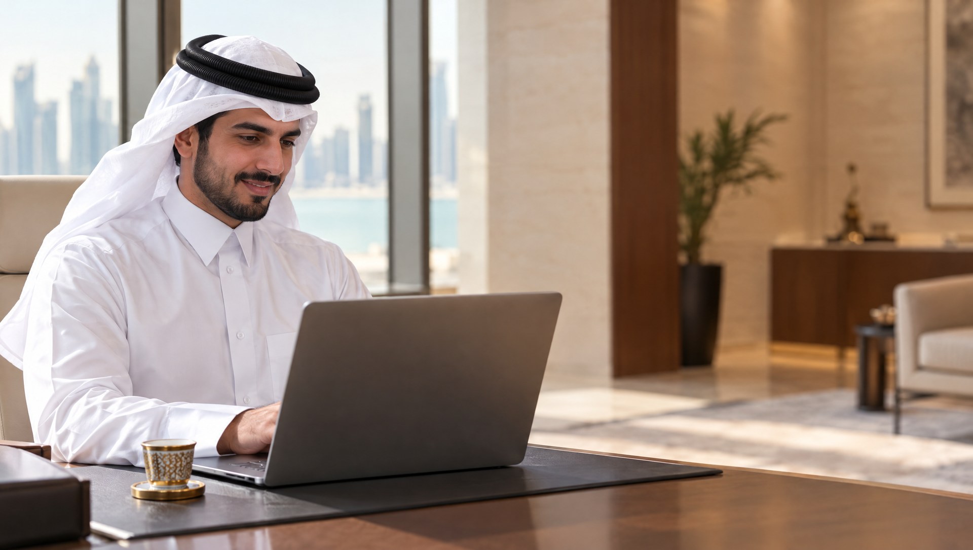 A ministry employee reading the email at his desk