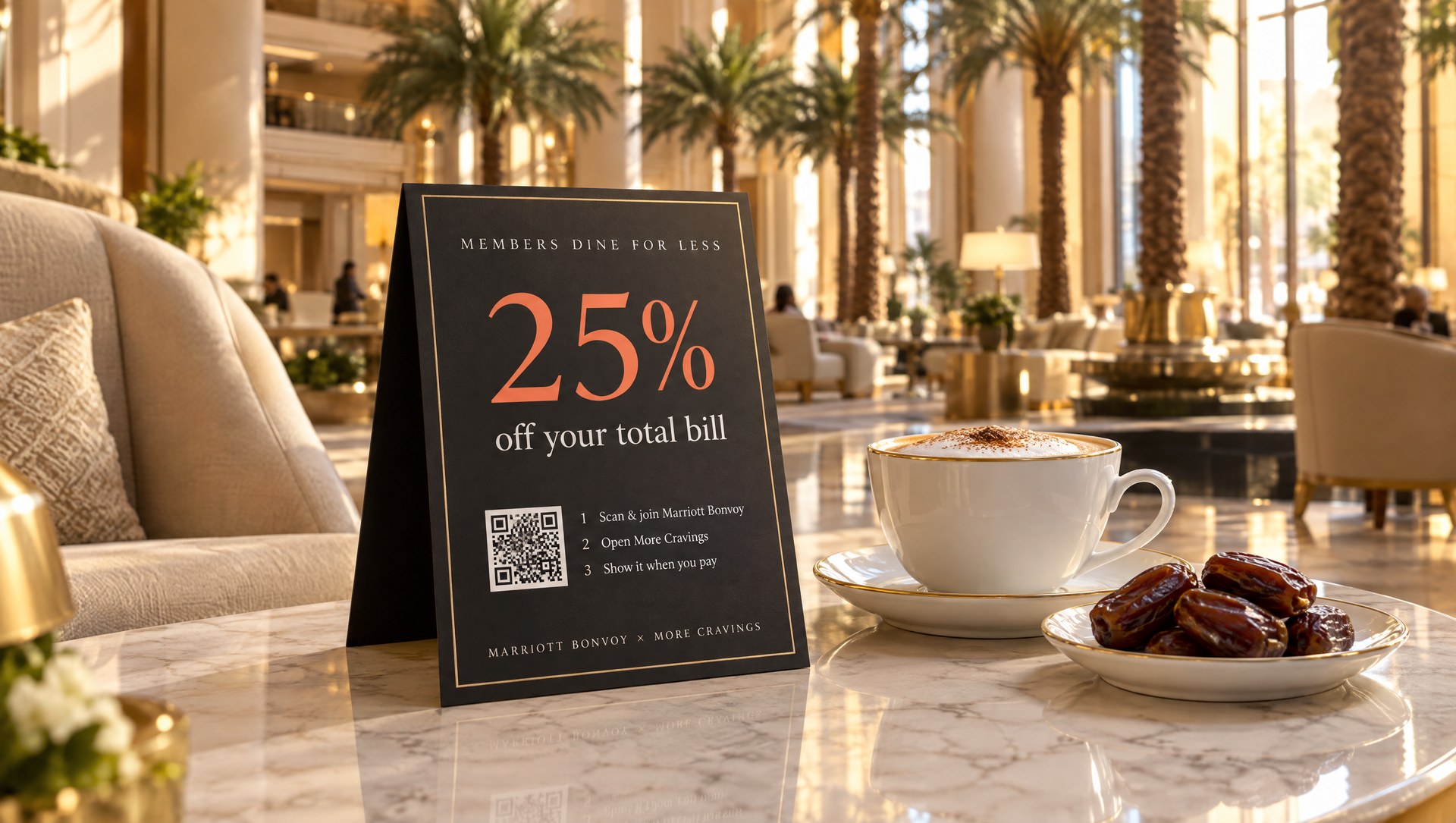 The 25% tent card in the Atrium Lounge